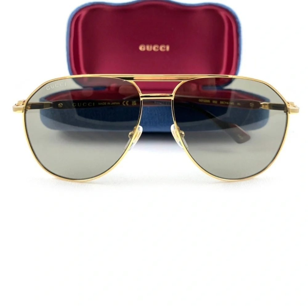 NWT Gucci GG1220S-002 Gold Aviator 59mm Sunglasses